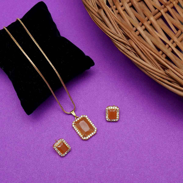 Meraki Gold plated Studded Pendant with Earrings