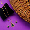 Meraki Gold Plated Round Shaped Pendant with Earrings