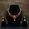 Meraki Gold Plated Ganesh Design with White Pearls Necklace – Earring Set