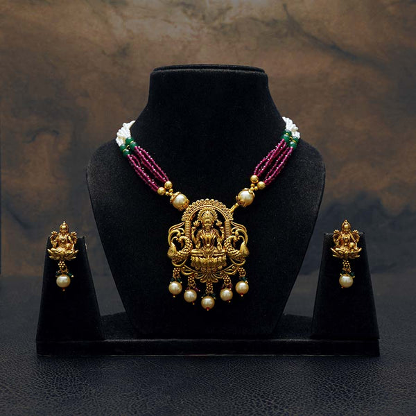 Meraki Gold Plated Laxmi Ji Traditional Ethnic Temple Jewelry Set