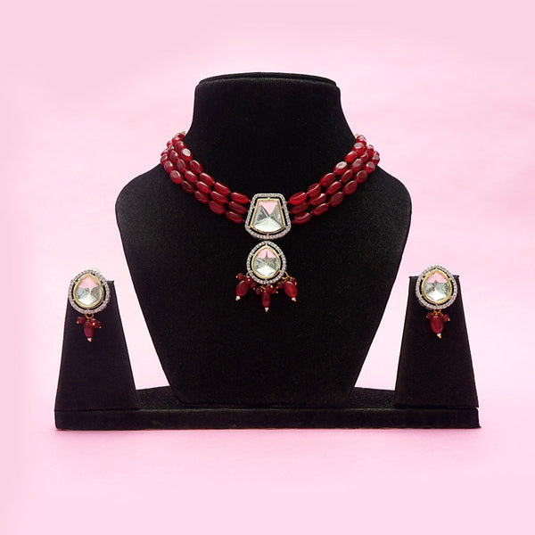 Meraki AD Stone Kundan Choker Set with Beads