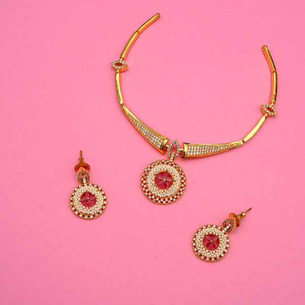 Meraki Necklace Pearl Emerald Ruby Studded Choker Set