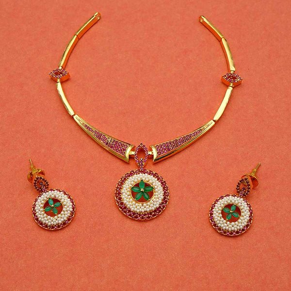 Meraki Necklace Pearl Emerald Ruby Studded Choker Set