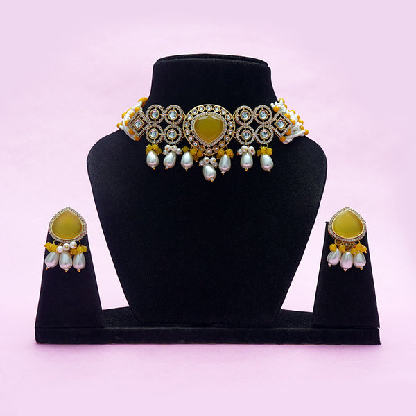 Meraki AD Stone Kundan Choker Set with Beads &Pearls