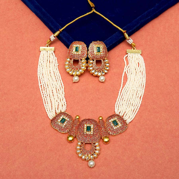 Meraki Gold Plated Ruby Diamond Choker Set