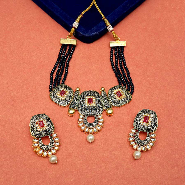 Meraki Gold Plated Ruby Diamond Choker Set