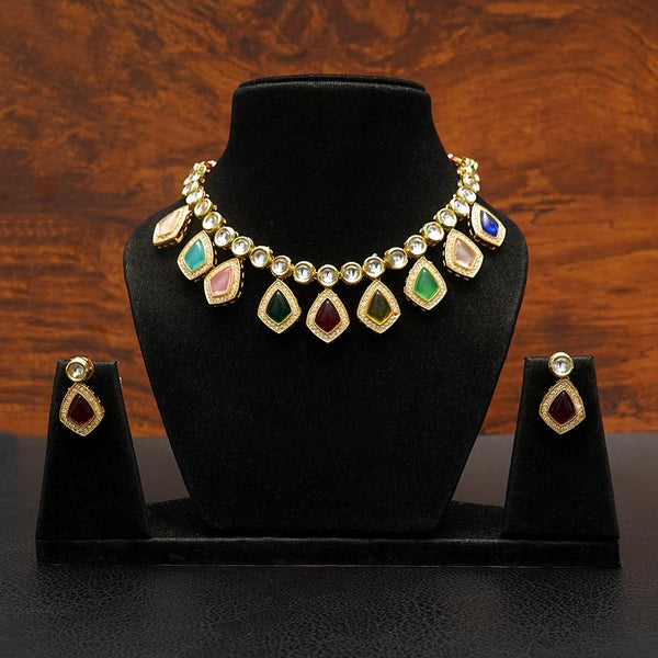 Meraki Multicolored Gold Tone Kundan Choker Set