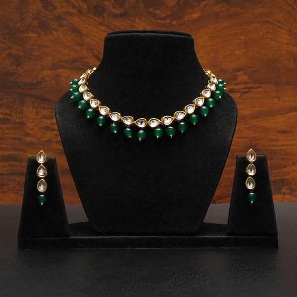 Meraki Kundan Set with Green Beads On Back Minakari Work