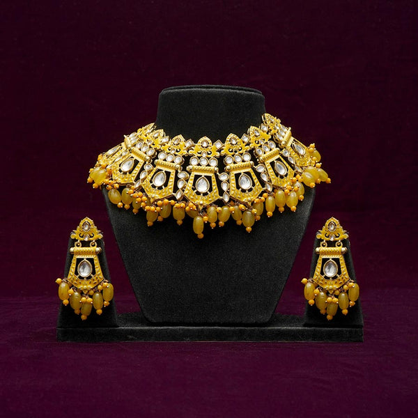 Meraki Yellow Kundan Choker with hanging Stones
