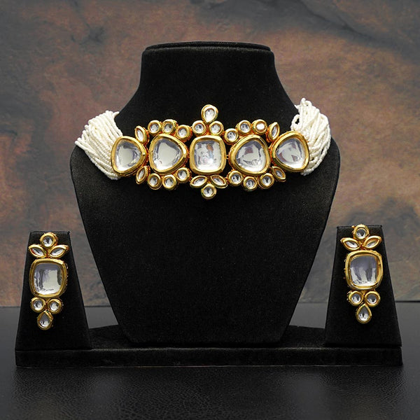 Meraki Stylish White Kundan Choker Set with Earring Necklace for Women & Girls Suitable for all Occasions