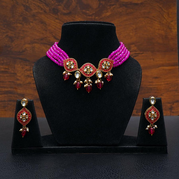 Meraki Beaded Kundan Stone Meenakari Necklace