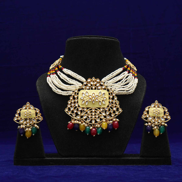 Gold Plated Kundan & Beads Neckpiece