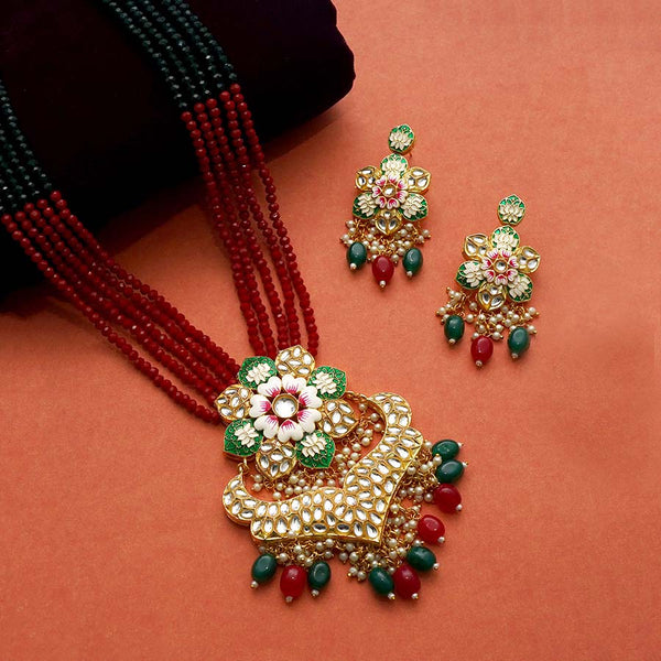 Flower Design Kundan Long Necklace Set