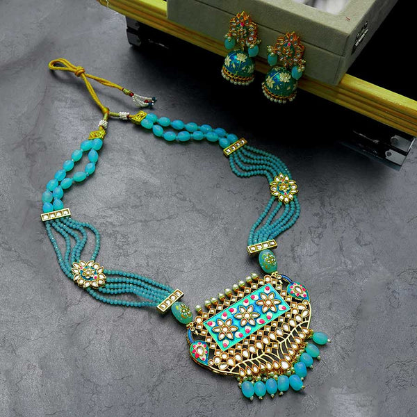 Gold Plated Peacock Shaped with Meenakari work on Beads