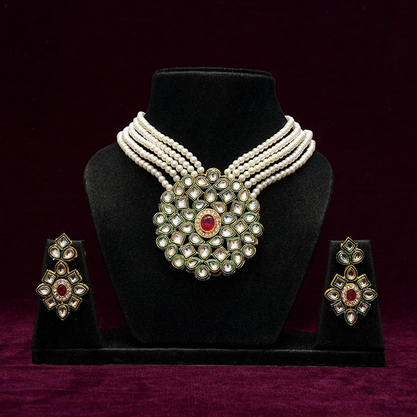Kundan and Bead Necklace with Ruby Stone