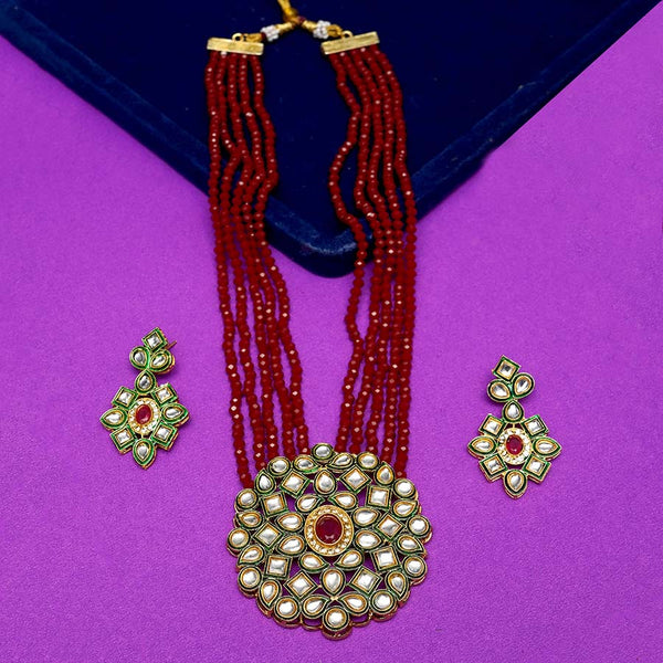 Kundan and Bead Necklace with Ruby Stone