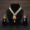 Gold Plated White Beads Necklace with Ruby Stone