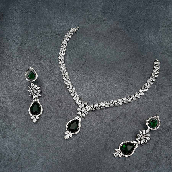 Emerald Long Blue Pendant with Earrings