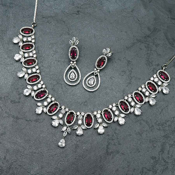 American diamond with Wine Stone Silver Finish