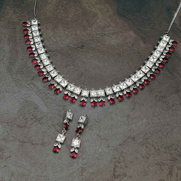 American Diamond Red Stone Necklace Set