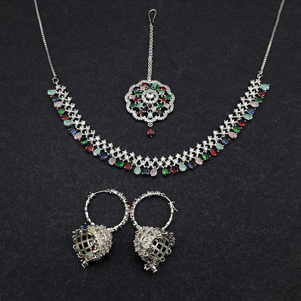 CZ Classic Necklace With Rhodium Plating