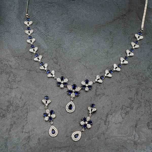 Silver Plated Stone Studded Necklace & Earrings Set