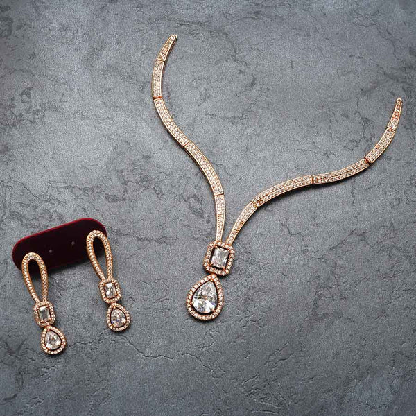 American Diamond Single Lined Gold Plated Choker Set