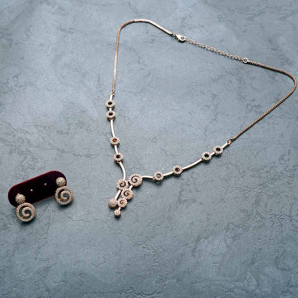 Rose Gold Pearl and CZ Studded Diamond Look Necklace Set