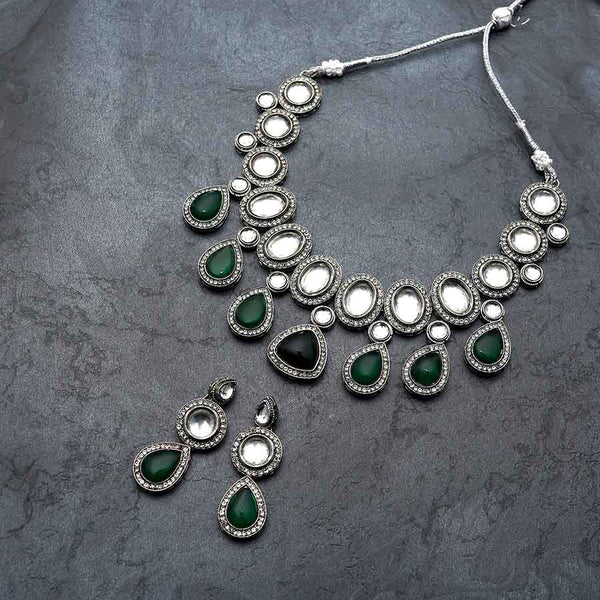 Kundan Polki Plated Emerald Green Zirconia Droplet Necklace Set