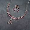 Rhodium Plated Premium Pink Zircons Studded Necklace Set