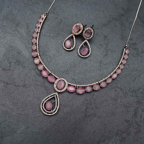 Rhodium Plated Premium Pink Zircons Studded Necklace Set