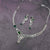Rhodium Plated Flower Emerald Green Zirconia Droplet Necklace Set