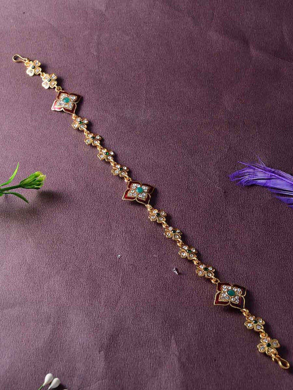 Gold Plated Diamond Studded Flower Shaped Mathapatti