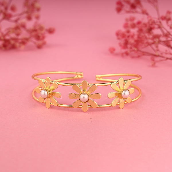 Gold Plated Flower Design Brass Bracelet