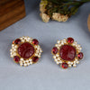 Ruby Stone Brass Earring with Pearls
