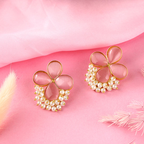 Emerald Flower Design Earring with Pearls