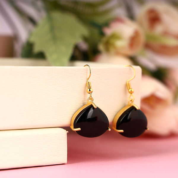 Oval Stone Brass Earring