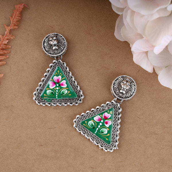 Lion Design with Handprinted Oxidized Earring