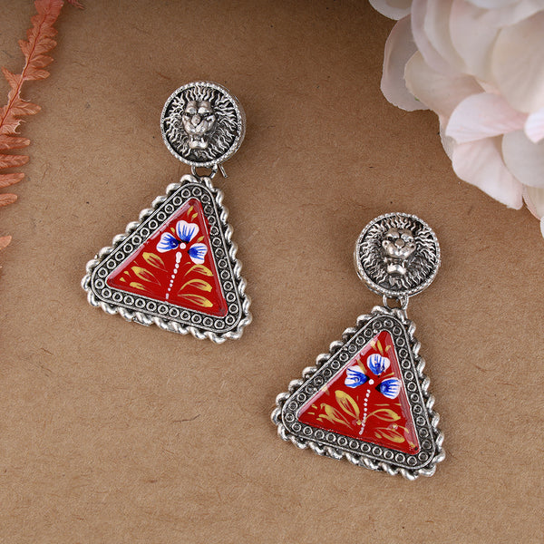 Lion Design with Handprinted Oxidized Earring