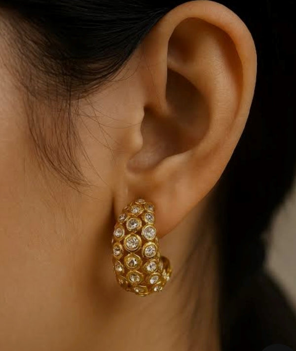Diamond Studded Golden Hoops