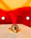 Round Shape Ring With Pearl And Green Stone