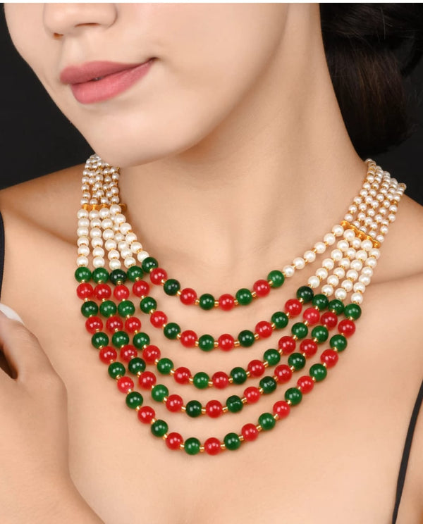 Stylish Colored Pearls Ethnic Mala with multilayered