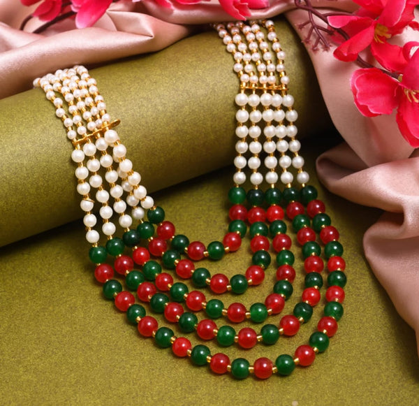 Stylish Colored Pearls Ethnic Mala with multilayered
