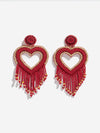 Red Heart Danglers Beaded Earrings