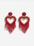 Red Heart Danglers Beaded Earrings