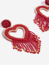 Red Heart Danglers Beaded Earrings