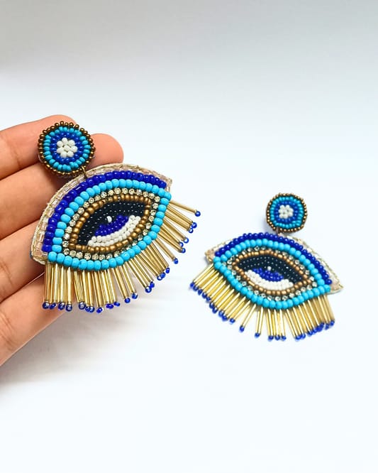 Handmade Beaded Evil Eye Earrings