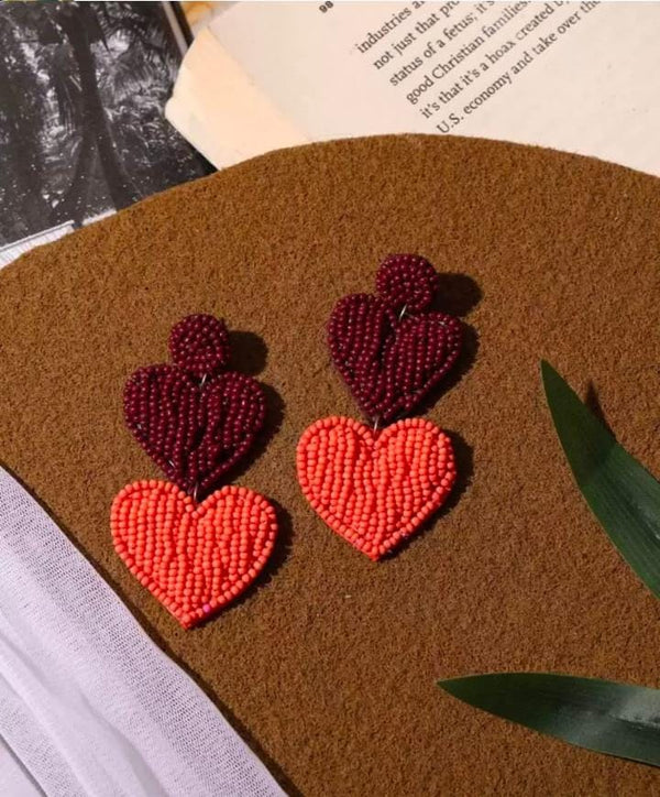 Beaded Doublet Heart Shape Earring