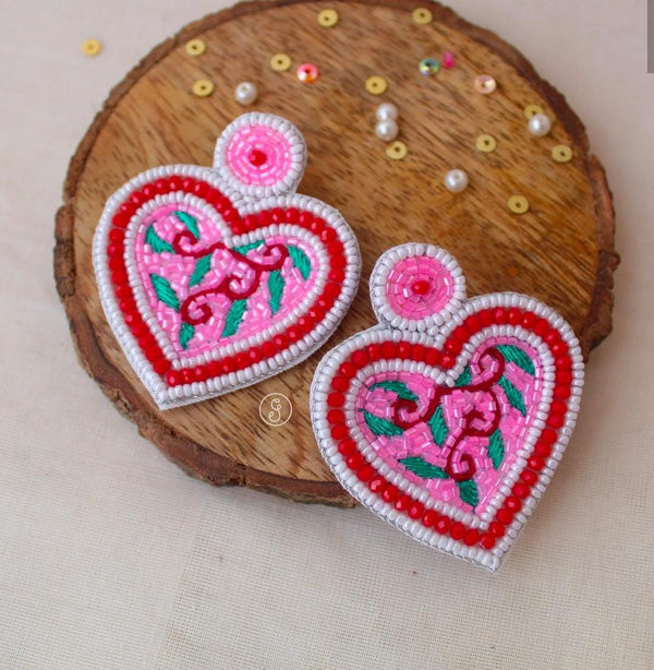 Crunchy Fashion Beaded Heart Shaped Drop Earring