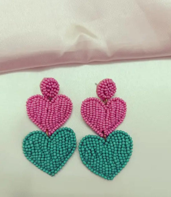 Beaded Doublet Heart Shape Earring